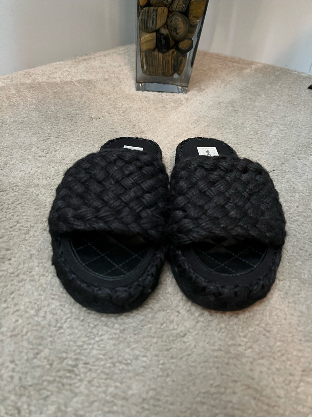 Nine West Black Braided Slide Sandals